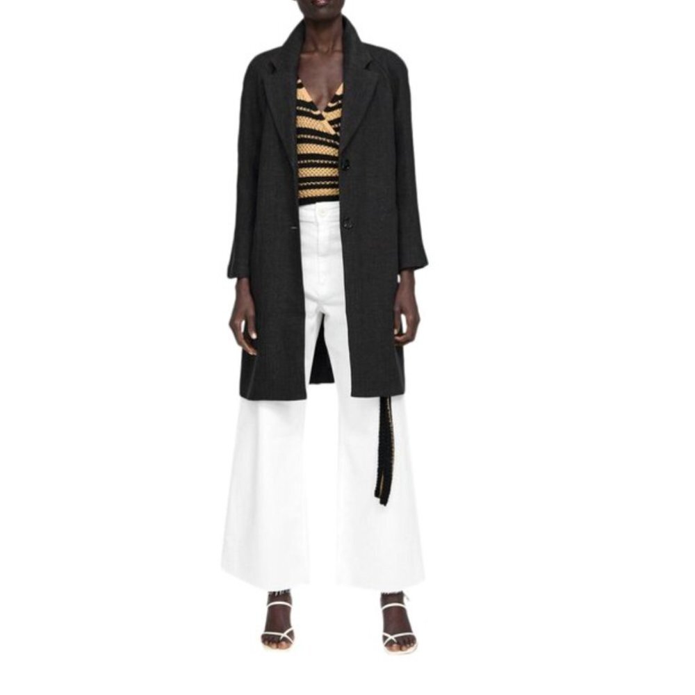 Zara Linen Cotton Gray Midi Coat Grey Size XS